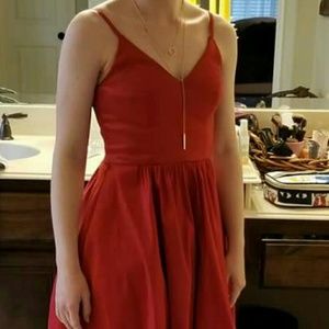 Red long high-low prom dress